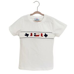 Ann + Reeves Boys 5 Texas Smocked Short Sleeve T-Shirt White Casual Western